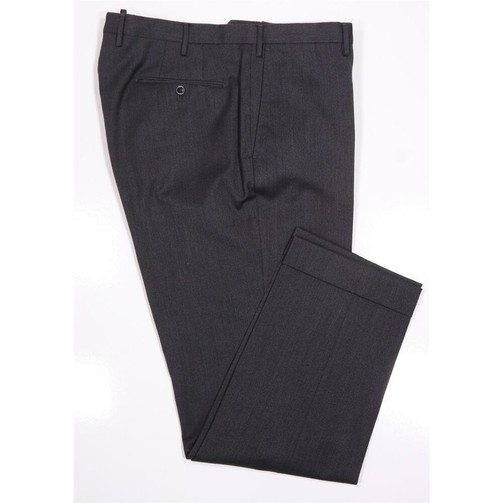 Incotex Classic Fit Gray Black Twill Flat Front Wool Stretch Dress Pants 37x31